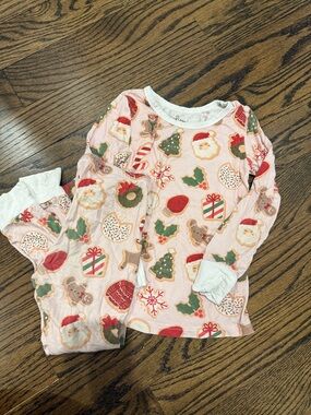Caden Lane Pink Holiday Pajama Set with Festive Icons
